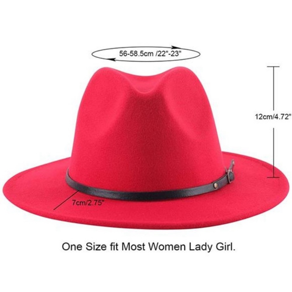 Lanzom Womens Classic Wide Brim Floppy Panama Hat Belt Buckle Wool Fedora Hat